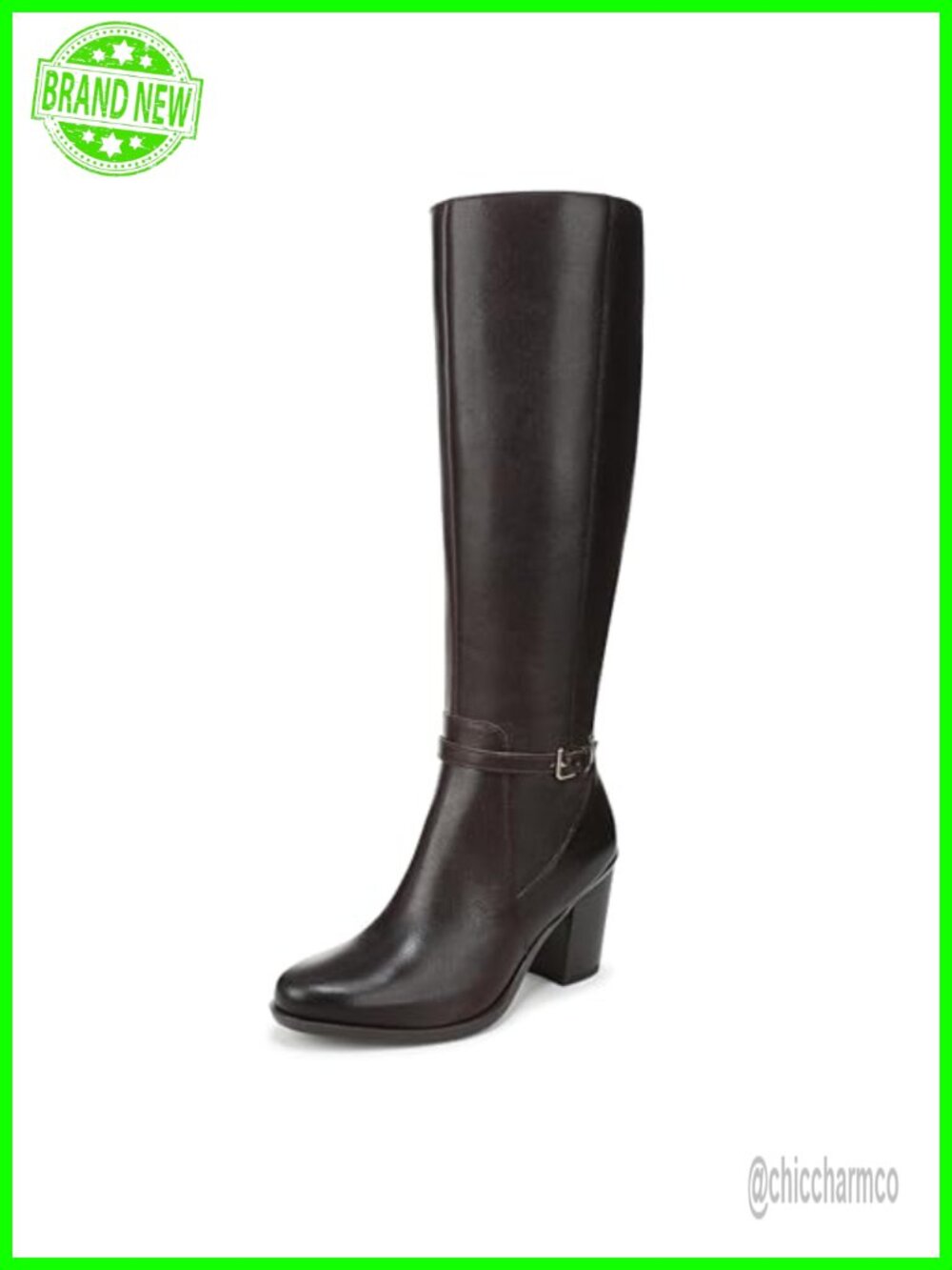 Leather Knee-High Block Heel Boots with Wraparound Strap Detail